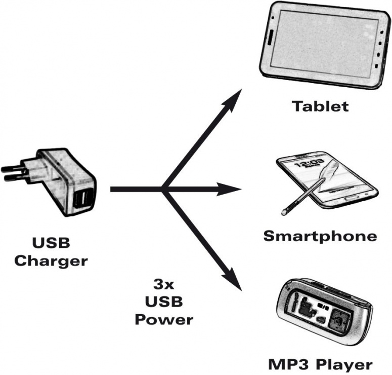 Imagine Cablu de incarcare USB 2.0-A la 3 x micro USB-B 0.8m Negru, Roline 11.02.8306