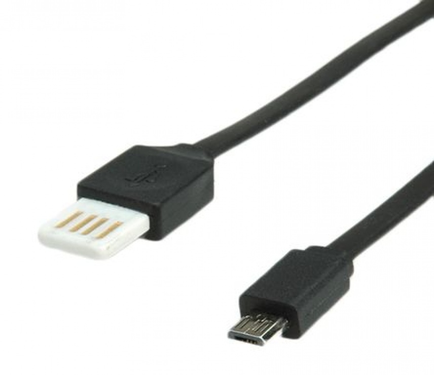 Imagine Cablu USB 2.0 la micro USB-B reversibil Negru 1m, Roline 11.02.8316
