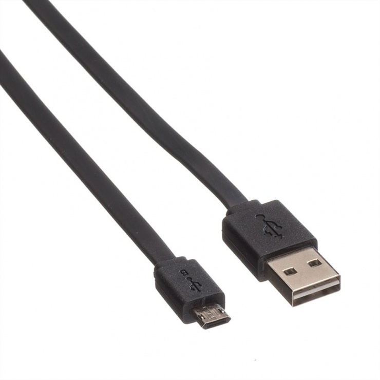Imagine Cablu USB 2.0 la micro USB-B reversibil T-T 1m Negru, Roline 11.02.8765
