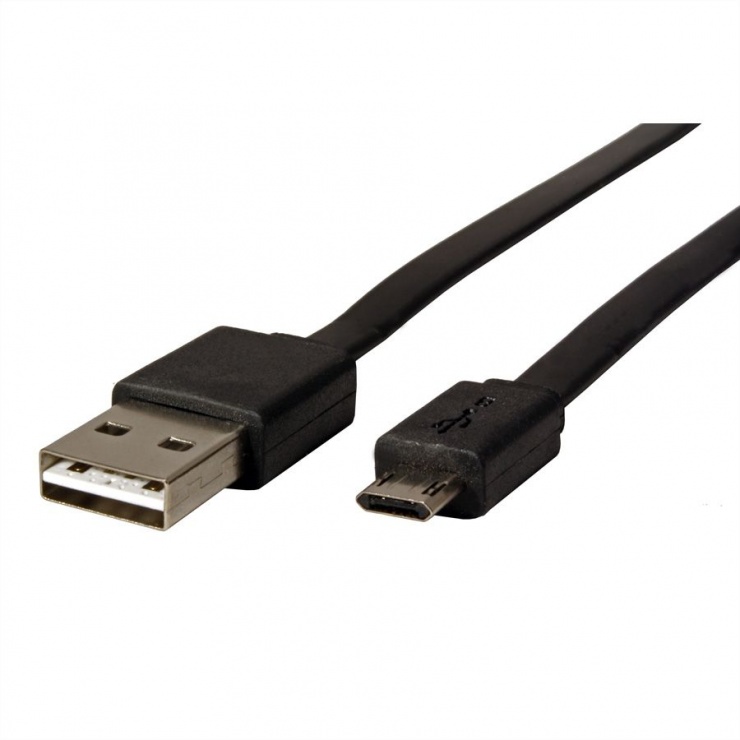 Imagine Cablu USB 2.0 la micro USB-B reversibil T-T 1m Negru, Roline 11.02.8765