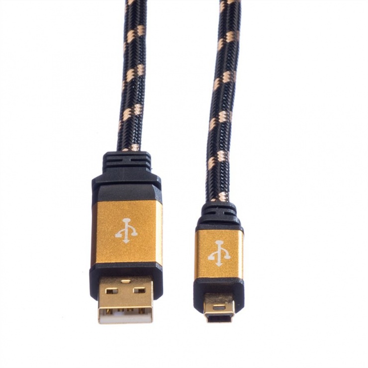 Imagine Cablu GOLD USB 2.0 la mini USB T-T 0.8m, Roline 11.02.8821