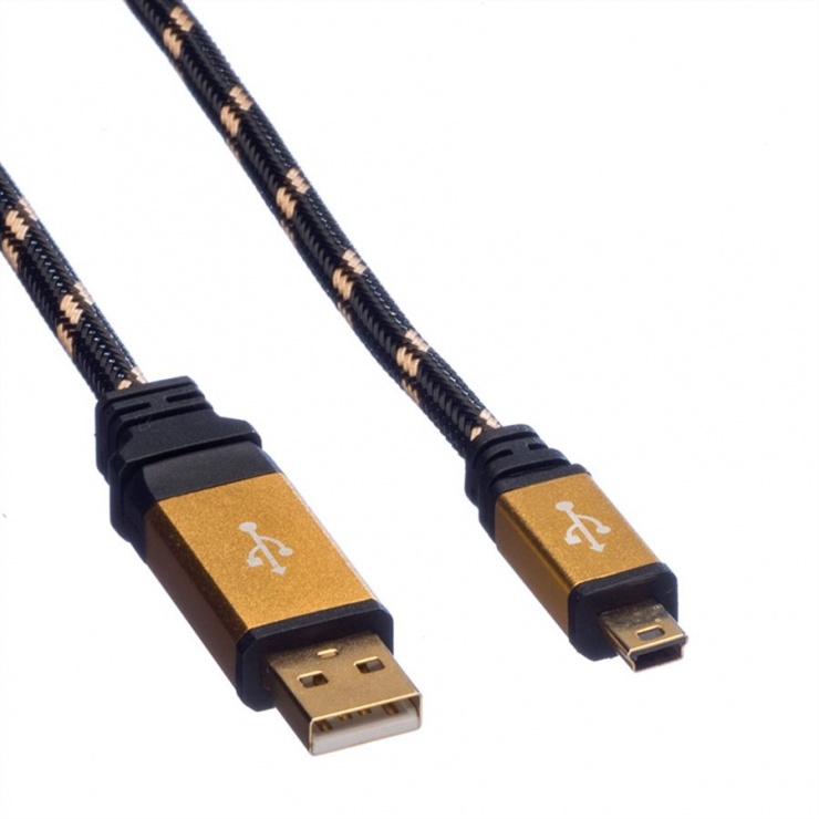 Imagine Cablu GOLD USB 2.0 la mini USB T-T 0.8m, Roline 11.02.8821