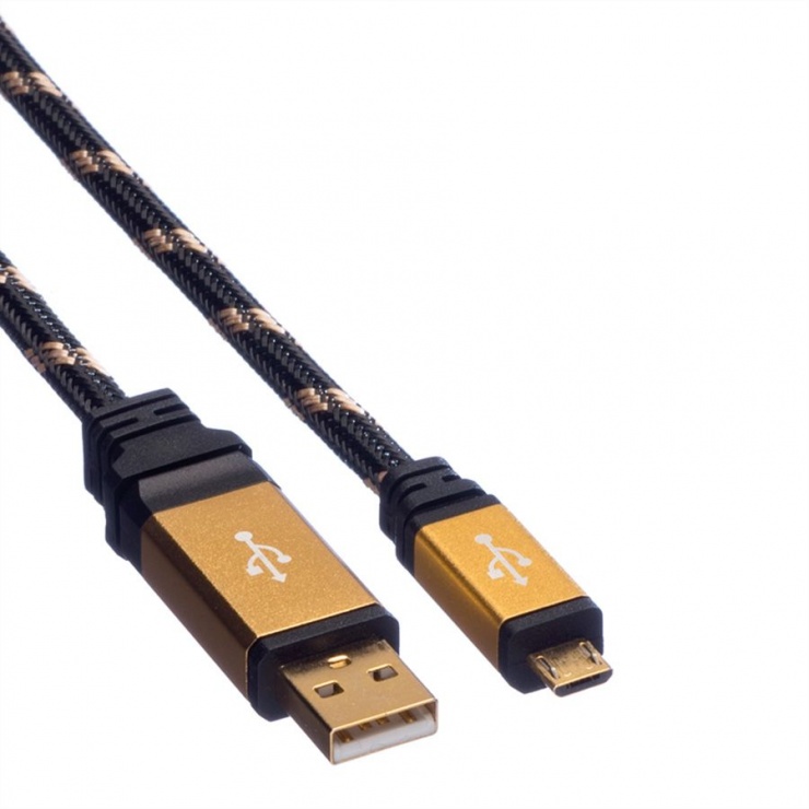 Imagine Cablu micro USB la USB 2.0 GOLD T-T 1.8m, Roline 11.02.8826