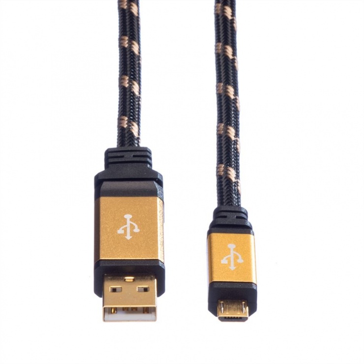 Imagine Cablu micro USB la USB 2.0 GOLD T-T 1.8m, Roline 11.02.8826-2