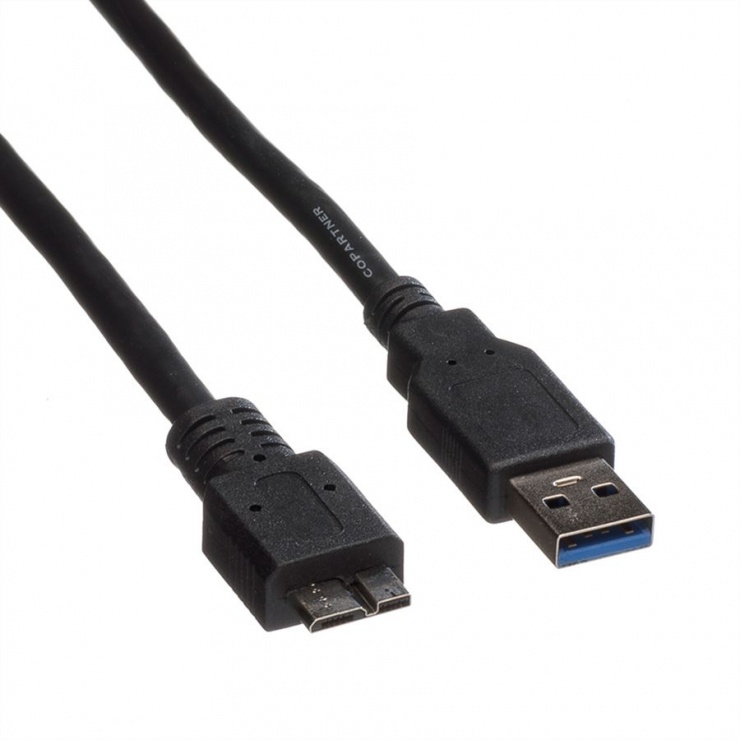 Imagine Cablu USB 3.0-A la micro USB-B T-T 0.8m Negru, Roline 11.02.8873