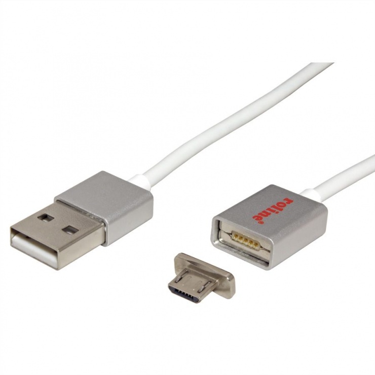 Imagine Cablu USB 2.0 la micro USB-B magnetic 1m Alb, Roline 11.02.8312