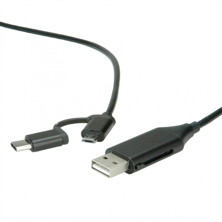Imagine Cablu micro USB-B + adaptor USB-C la USB-A M/T OTG 1m, Roline 11.02.8327