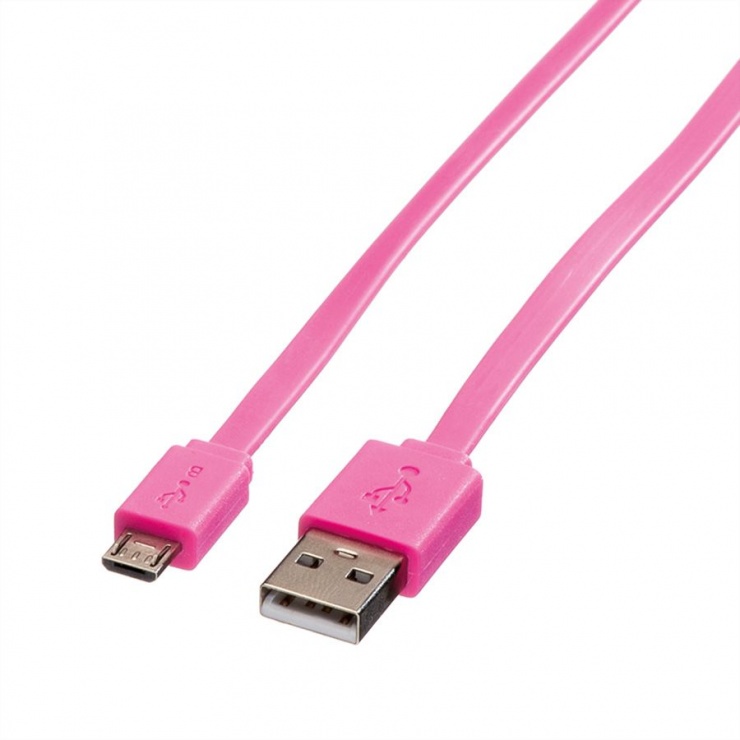 Imagine Cablu micro USB la USB 2.0 T-T 1m Flat Roz, Roline 11.02.8762