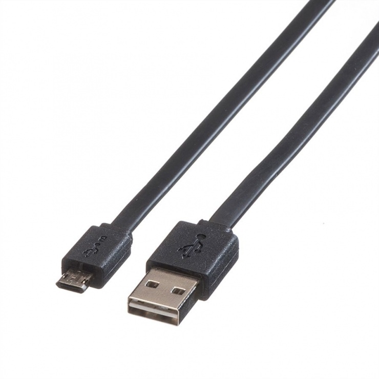 Imagine Cablu USB 2.0 la micro USB-B reversibil T-T 1m Negru, Roline 11.02.8765