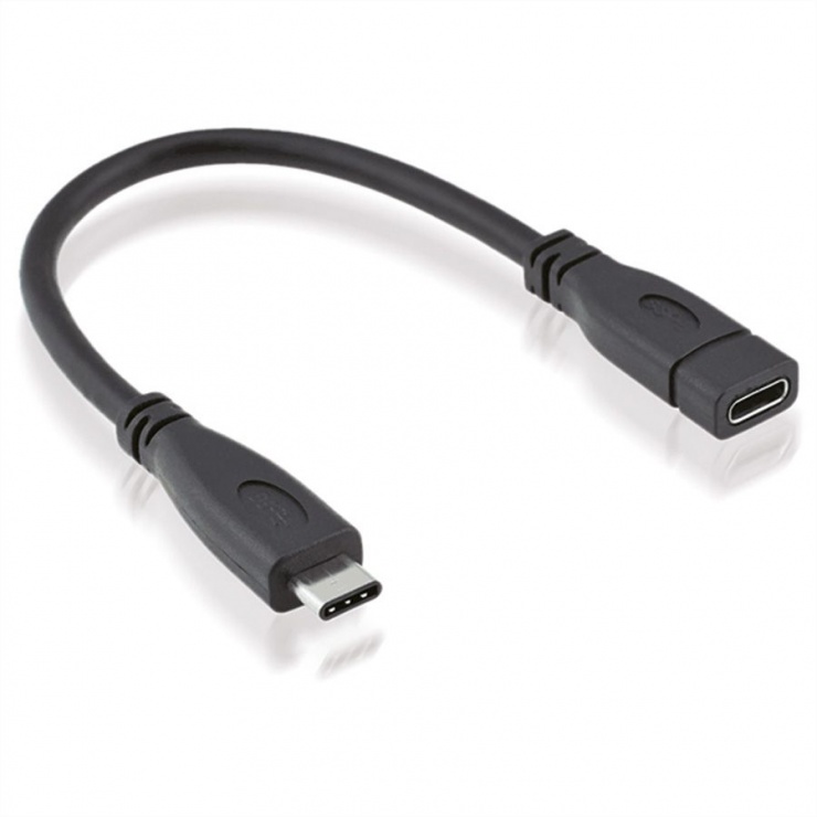Imagine Cablu prelungitor USB 3.1-C T-M negru 0.15m, Roline 11.02.9015
