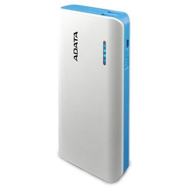 Imagine POWER BANK ADATA PT100 10.000 mAh, Alb/Blue, APT100-10000M-5V-CWHBL