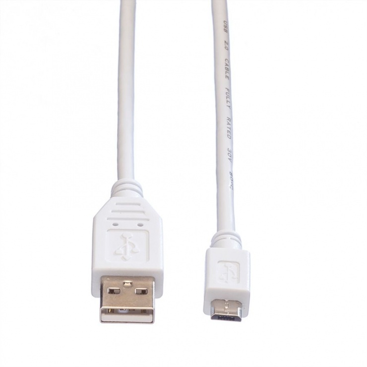 Imagine Cablu USB 2.0 la micro USB-B 1.8m Alb, Value 11.99.8752-1