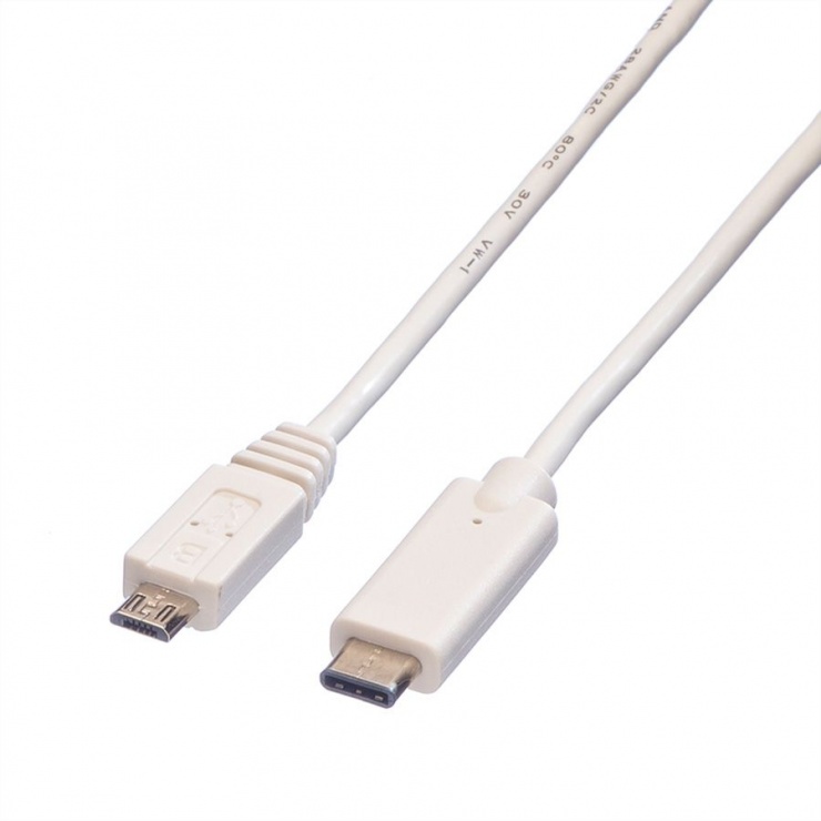 Imagine Cablu USB 2.0 tip C la micro USB Alb 2m, Value 11.99.9021