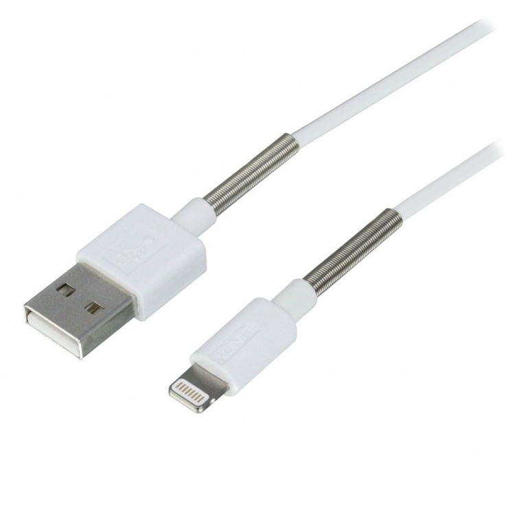 Imagine Cablu de date si incarcare USB la Lightning MFI cu protectie 1m Alb, Lindy L31346