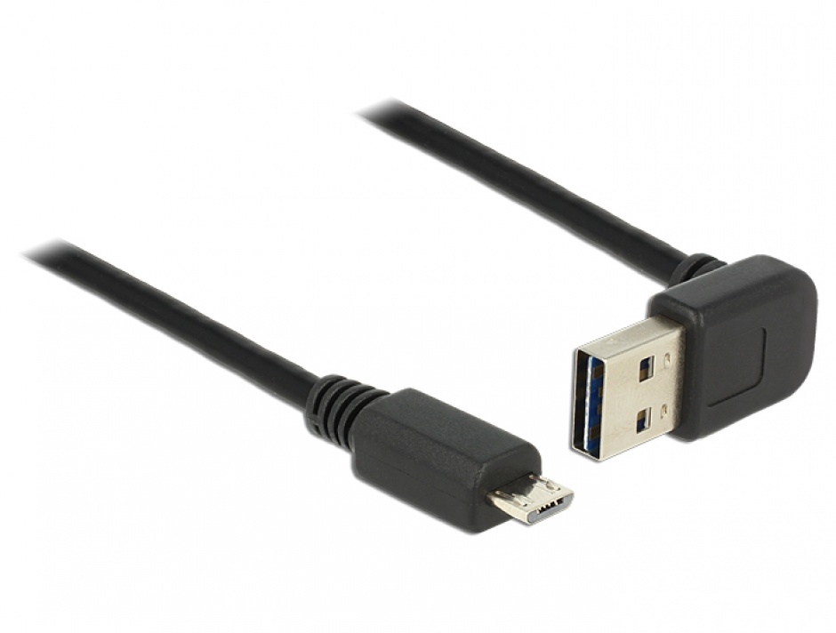 Imagine Cablu EASY-USB 2.0 tip A unghi sus/jos la micro USB-B T-T 0.5m Negru, Delock 85203