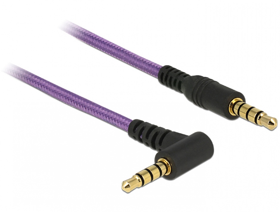 Imagine Cablu stereo jack 3.5mm 4 pini unghi Mov T-T 1m, Delock 84762