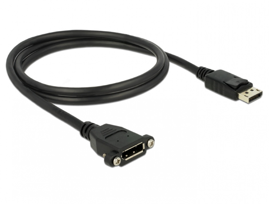 Imagine Cablu Displayport 1.2 T-M panel mount 1m Negru, Delock 85114-1