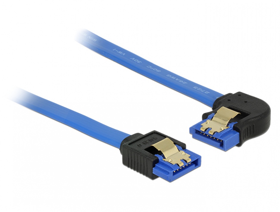 Imagine Cablu SATA III 6 Gb/s unghi drept-stanga Bleu 50cm, Delock 84985