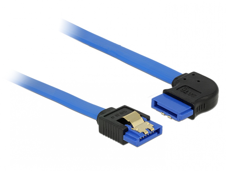 Imagine Cablu SATA III 6 Gb/s unghi drept-dreapta Bleu 50cm, Delock 84991