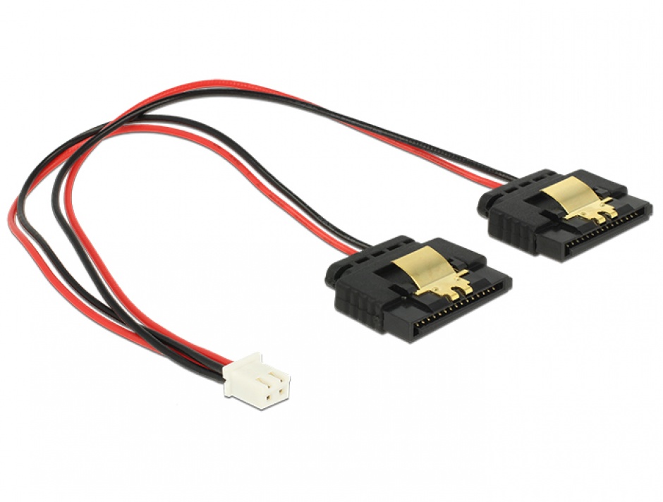 Imagine Cablu de alimentare 2 pini (Banana Pi) la 2 x SATA 15 pini 5V cu clips M-M 20cm, Delock 85249 
