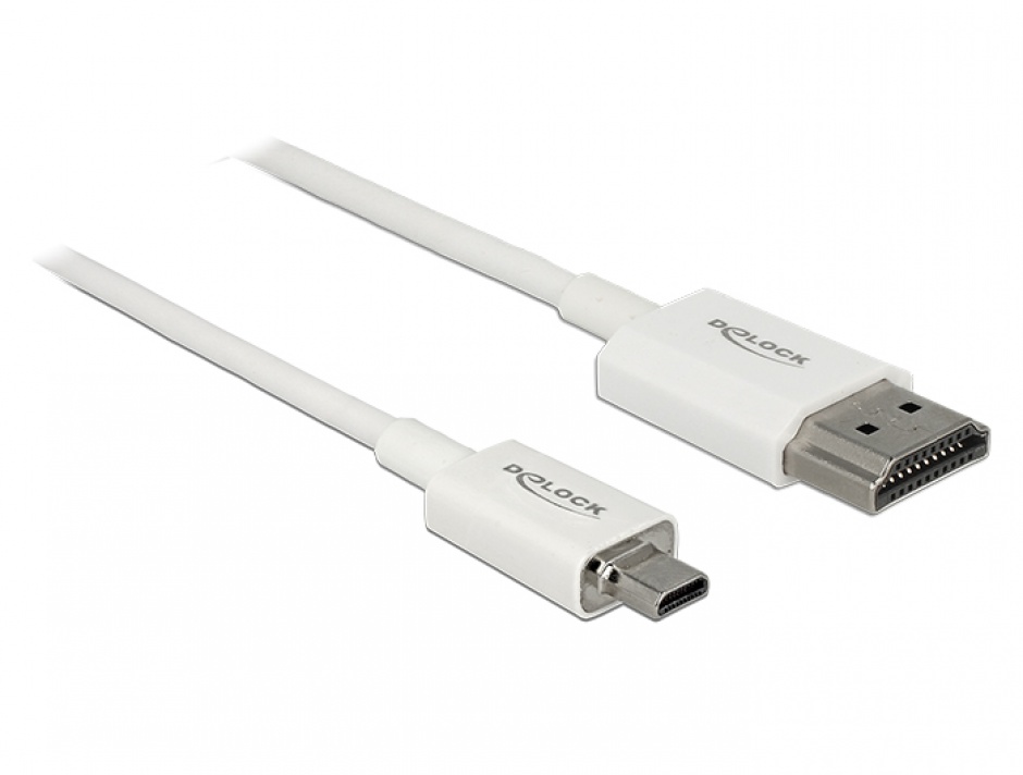 Imagine Cablu HDMI la micro HDMI-D T-T 3D 4K 0.25m Slim Premium Alb, Delock 85147
