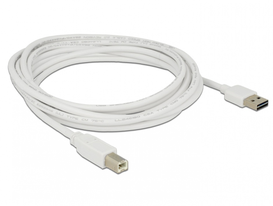 Imagine Cablu EASY-USB 2.0 tip A la USB-B T-T 3m Alb, Delock 85154