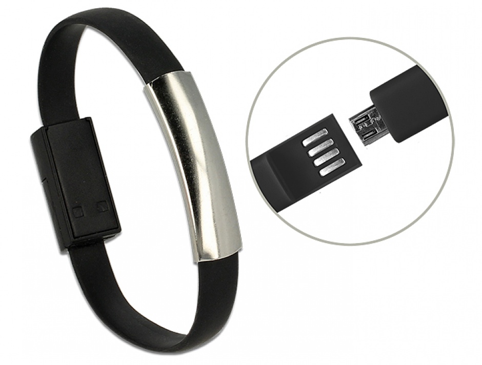Imagine Bratara cablu USB 2.0 la micro-B USB T-T Negru 22cm, Delock 82910