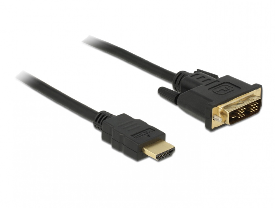 Imagine Cablu DVI-D Single Link 18+1 la HDMI pini T-T 2m, Delock 84670