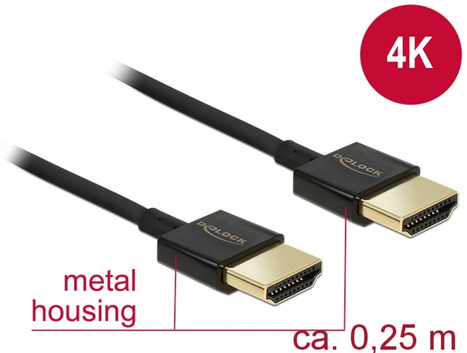 Imagine Cablu HDMI v2.0 3D 4K T-T 0.25m Slim Premium, Delock 85117-1