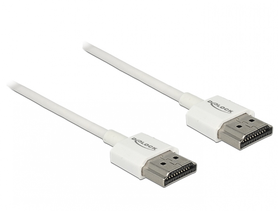 Imagine Cablu HDMI v2.0 3D 4K T-T 0.25m Slim Premium Alb, Delock 85120