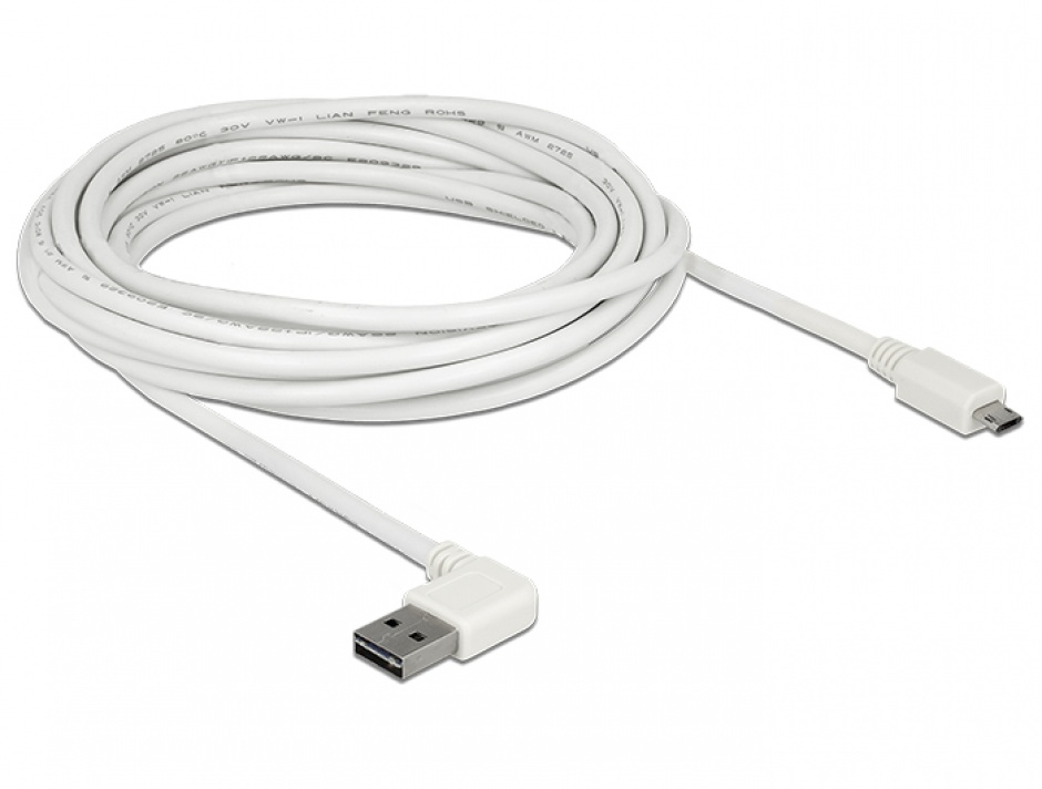 Imagine Cablu EASY-USB 2.0 tip A unghi stanga/dreapta la micro USB-B EASY-USB T-T 1m Alb, Delock 85171