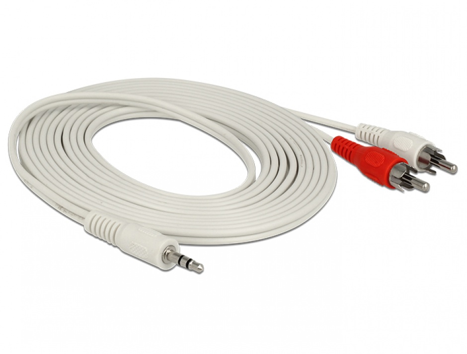 Imagine Cablu audio jack stereo 3.5mm la 2 x RCA T-T 3m Alb, Delock 85309-1