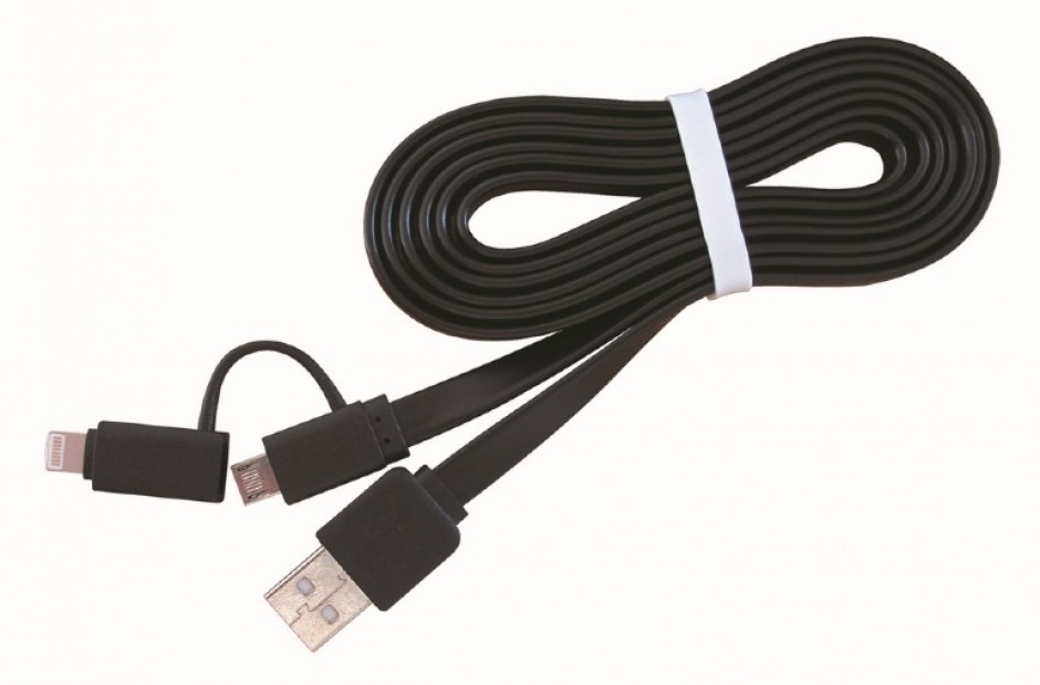 Imagine Cablu de incarcare USB la micro USB + adaptor Lightning iPhone negru 1m, Gembird CC-USB2-AMLM2-1M