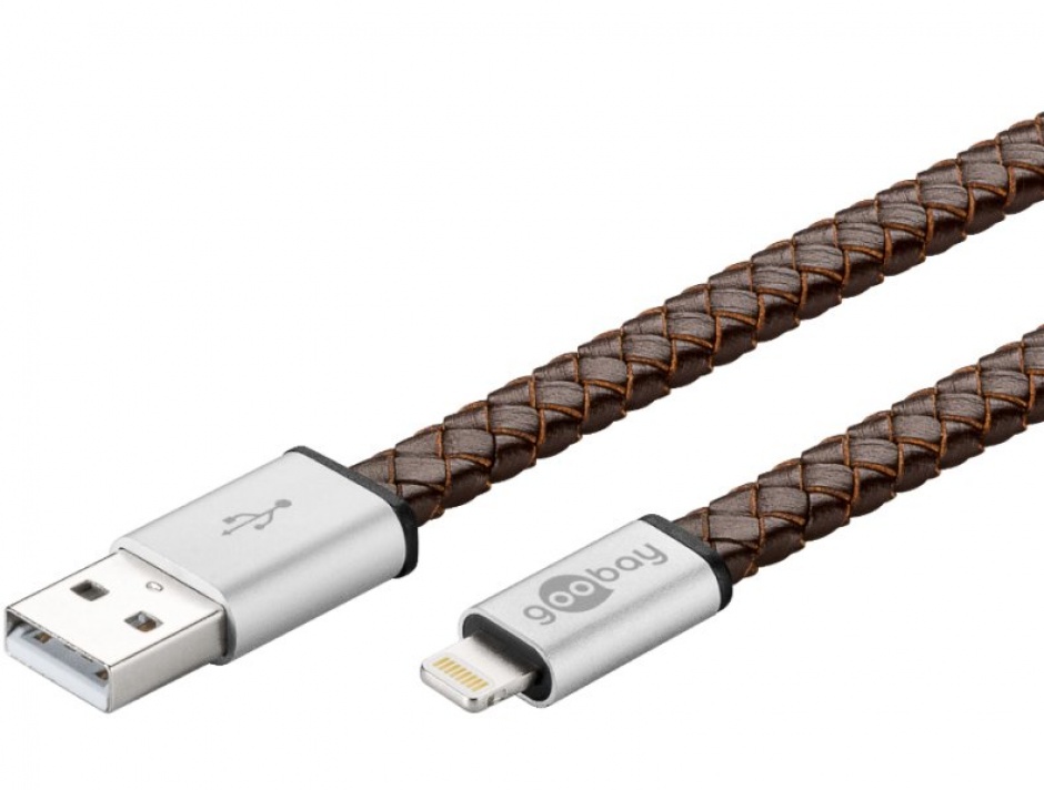 Imagine Cablu de incarcare si date USB 2.0 la Lightning invelis piele 0.2m, Goobay