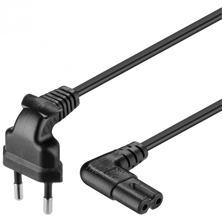Imagine Cablu alimentare Euro la IEC C7 (casetofon) 2 pini 0.75m in unghi, Goobay 97344