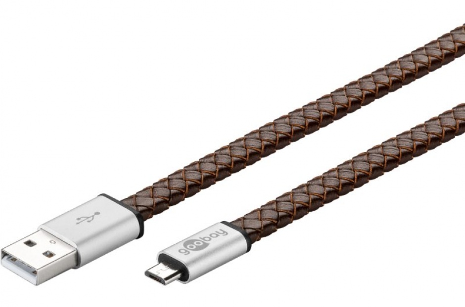 Imagine Cablu micro USB-B la USB 2.0 invelis piele T-T 1m, Goobay