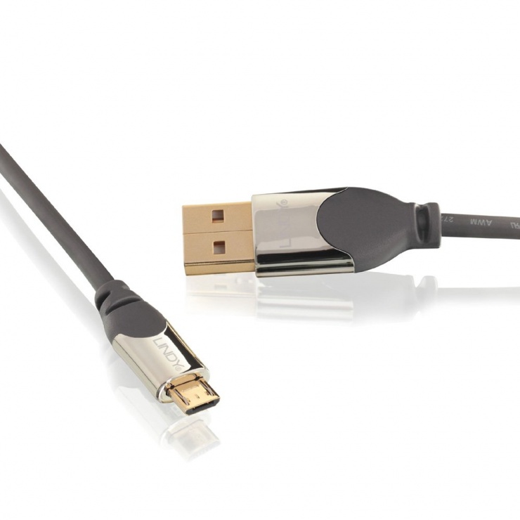 Imagine Cablu USB 2.0 la micro USB-B 2m T-T CROMO, Lindy L41595-1