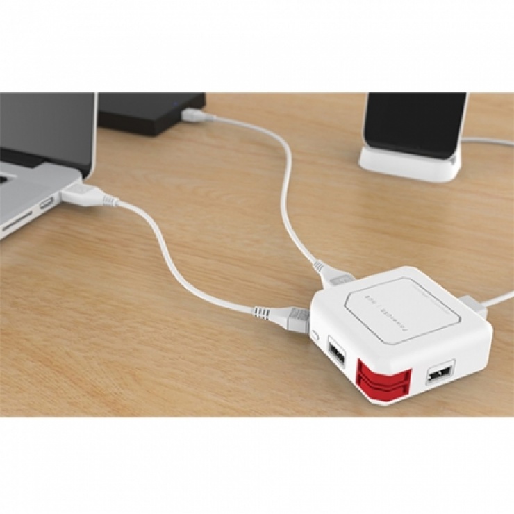 Imagine HUB Power Cube USB 2.0 cu 4 porturi Alb/rosu, ALLOCACOC