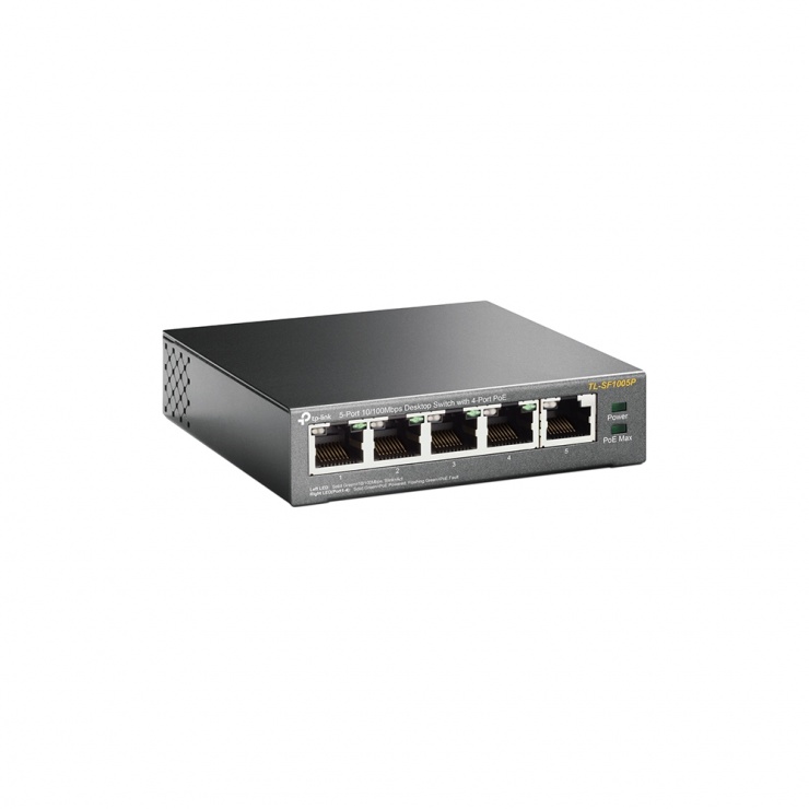 Imagine Switch 5 porturi 10/100Mbps cu 4 porturi PoE, TP-LINK TL-SF1005P 