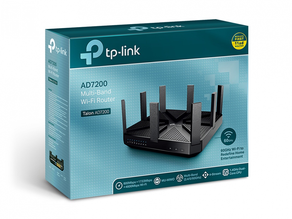 Imagine Router wireless 4 poirturi Tri Band Gigabit, TP-LINK AD7200