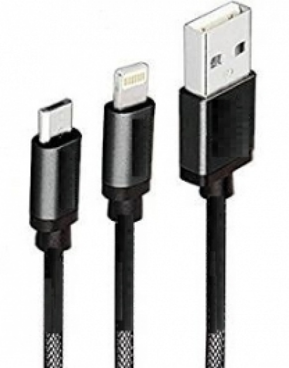 Imagine Cablu USB-A la micro USB + Lightning iPhone 1m Negru, Spacer SPDC-DualDCC