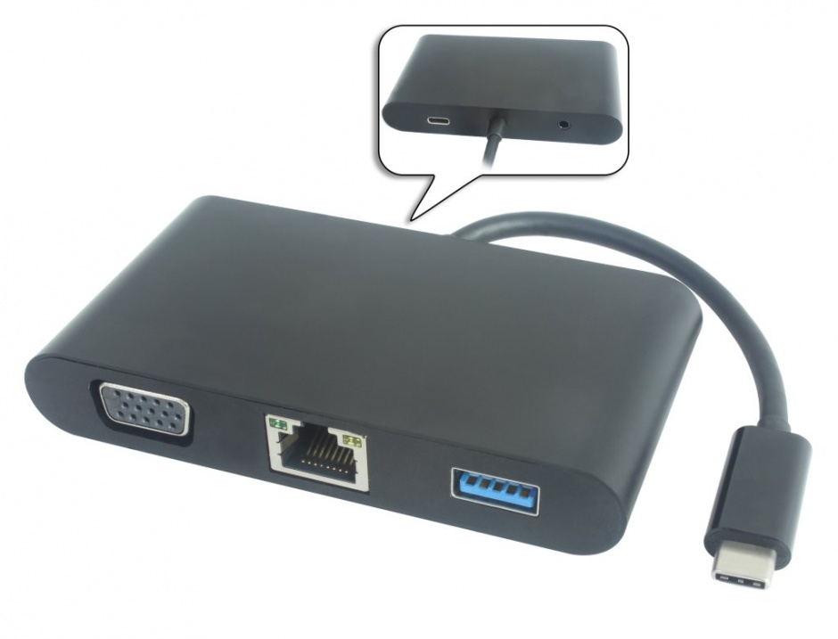 Imagine Adaptor USB 3.1 tip C la VGA + Audio + USB 3.0 + RJ45 + PD