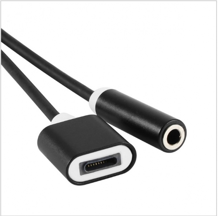 Imagine Cablu audio Lightning la jack 3.5mm pentru iPhone 7 0.15m Negru