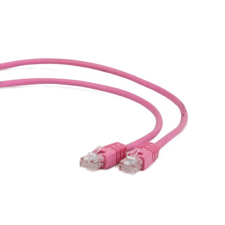 Imagine Cablu retea UTP Cat.5e 0.5m Roz, Gembird PP12-0.5M/RO