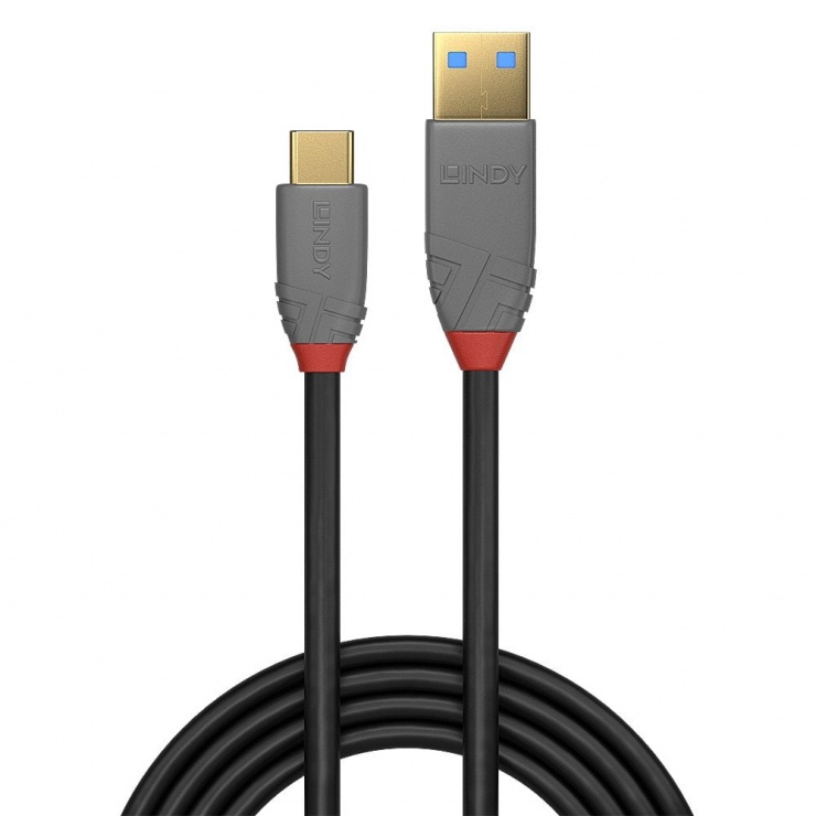 Imagine Cablu USB 3.1-A la tip C 1m T-T 5A PD (Power Delivery) Anthra Line, Lindy L36911-1