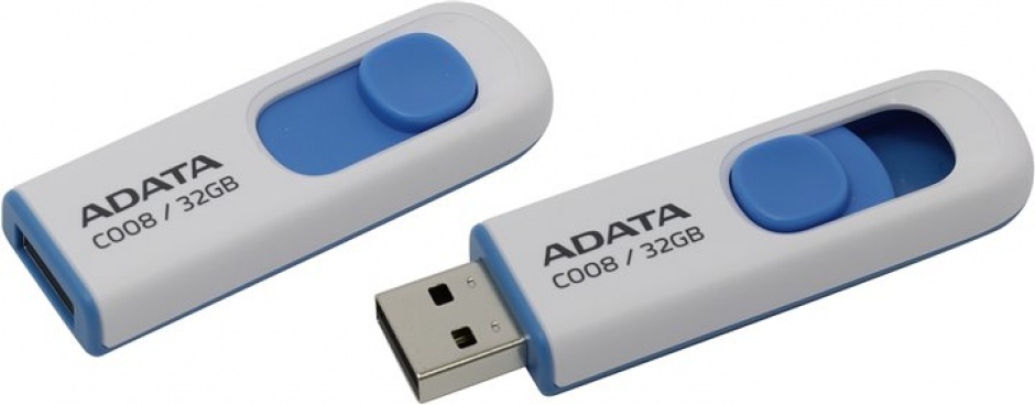 Imagine Stick USB 2.0 retractabil C008 32GB Alb/Bleu, ADATA