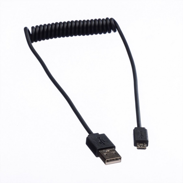 Imagine Cablu spiralat USB 2.0 la micro USB-B Negru 1m, Roline 11.02.8317