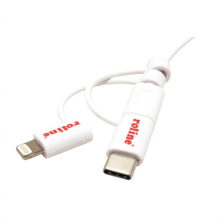 Imagine Cablu de date si incarcare USB la USB-C + micro USB-B + Lightning 1m Alb, Roline 11.02.8329 -3