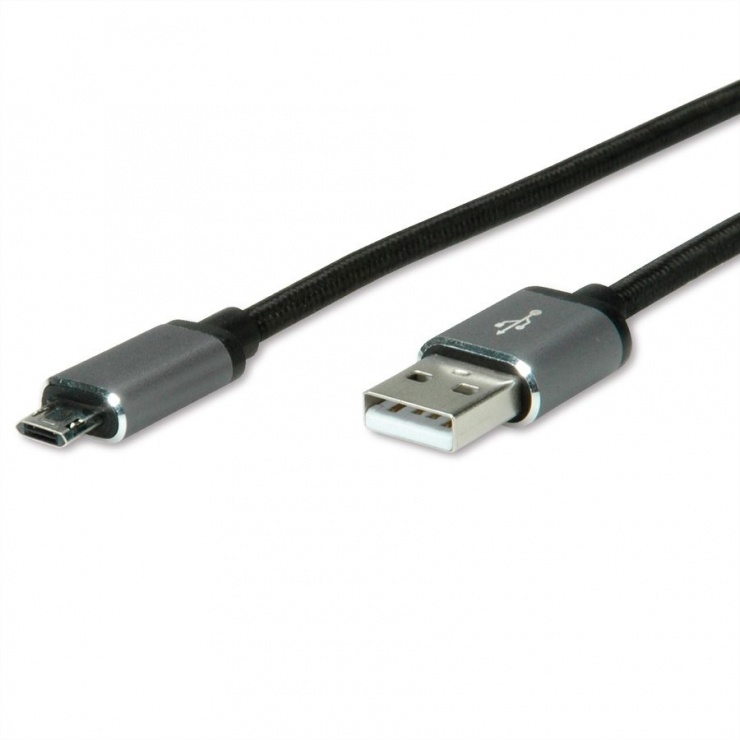 Imagine Cablu USB 2.0 la micro USB-B reversibil T-T 1.8m Negru , Roline 11.02.8771