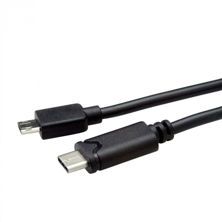 Imagine Cablu micro USB 2.0 reversibil la USB tip C 1.8m T-T negru, Roline 11.02.8780-2